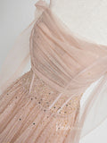 Blush Pink Off the Shoulder Prom Dresses Sequin Pleated Evening Dress FD3169-prom dresses-Viniodress-Viniodress