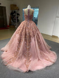 Blush Pink Princess Sweet 16 Ball Gown Beaded Prom Dresses viniodress-Quinceanera Dresses-Viniodress-Viniodress