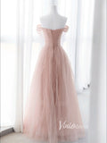 Blush Pink Ruffled Tulle Prom Dresses Off the Shoulder Formal Gown FD3413-prom dresses-Viniodress-Viniodress