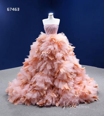 Blush Pink Ruffled Wedding Dress Vintage Strapless Ball Gown 67463-Quinceanera Dresses 2025 -Viniodress-Pink-Custom Size-
