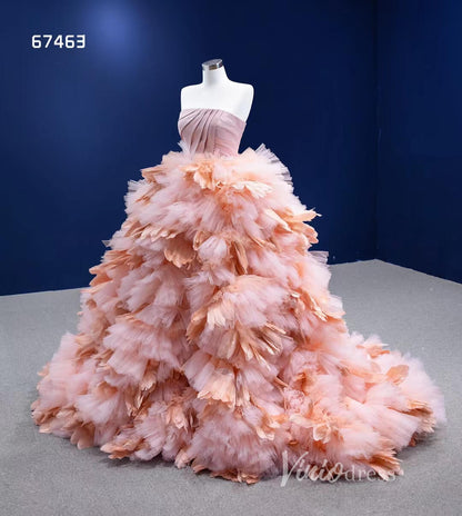 Blush Pink Ruffled Wedding Dress Vintage Strapless Ball Gown 67463-Quinceanera Dresses 2025 -Viniodress-Pink-Custom Size-