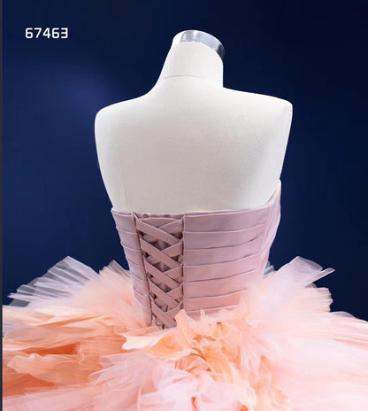 Blush Pink Ruffled Wedding Dress Vintage Strapless Ball Gown 67463-Quinceanera Dresses 2025 -Viniodress-Pink-Custom Size-