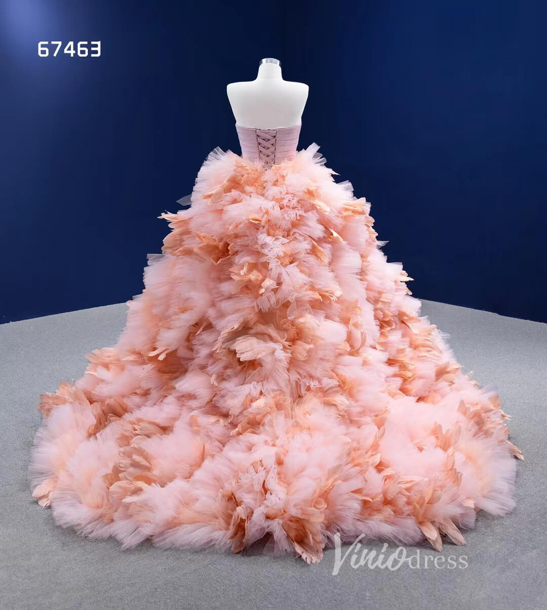 Blush Pink Ruffled Wedding Dress Vintage Strapless Ball Gown 67463-Quinceanera Dresses 2025 -Viniodress-Pink-Custom Size-