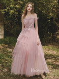 Blush Pink Spaghetti Strap Prom Dresses Tiered Tulle Evening Dress FD3100