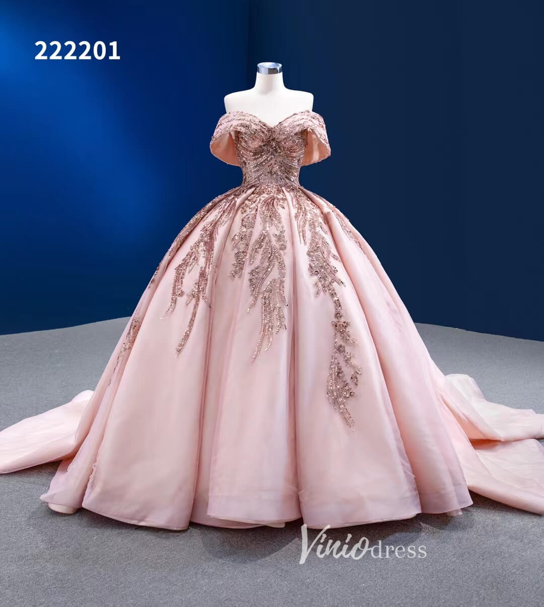 Blush Pink Sweet 16 Dress Off Shoulder Cinderella Ball Gown Wedding Dresses 222201-Quinceanera Dresses-Viniodress-Viniodress