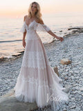 Bohemian Lace Wedding Dress A-line Beach Wedding Dress VW1070