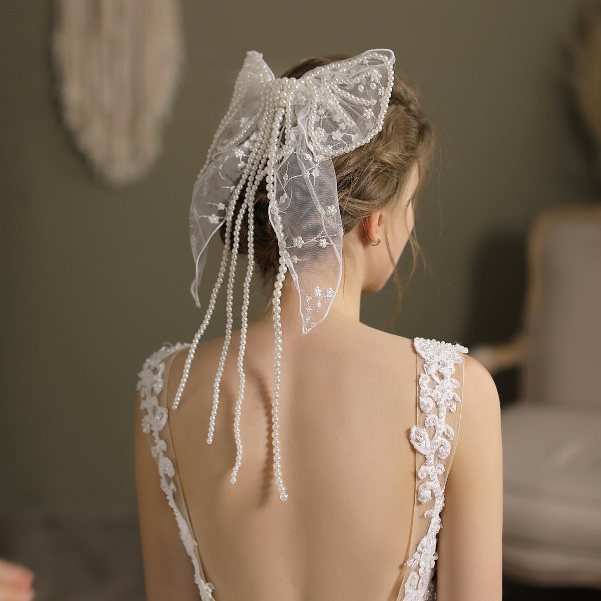 Bridal Hair Clip Bow-Tie Pearl Headpieces-Accessories 2025 -Viniodress-Ivory-