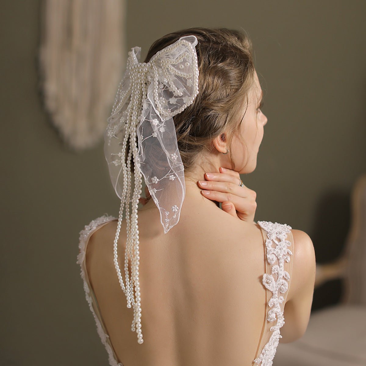 Bridal Hair Clip Bow-Tie Pearl Headpieces-Accessories 2025 -Viniodress-Ivory-