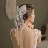 Bridal Hair Clip Bow-Tie Pearl Headpieces-Accessories-Viniodress-Ivory-Viniodress