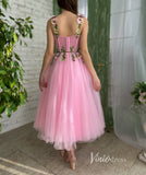 Bright Pink Tulle Prom Dress with Pockets Green Leaves Maxi Dress SD1439-prom dresses-Viniodress-Viniodress