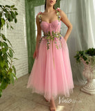 Bright Pink Tulle Prom Dress with Pockets Green Leaves Maxi Dress SD1439-prom dresses-Viniodress-Viniodress