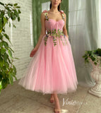 Bright Pink Tulle Prom Dress with Pockets Green Leaves Maxi Dress SD1439