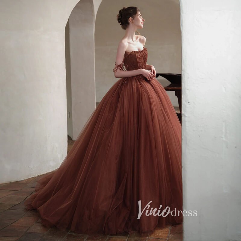 Brown Tulle Ball Gown Vintage Chocolate Quince Dress FD2788-Quinceanera Dresses 2025 -Viniodress-Brown-Custom Size-