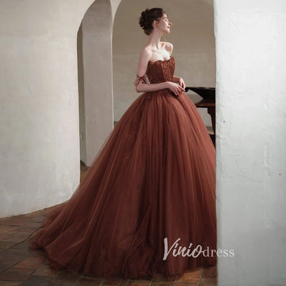 Brown Tulle Ball Gown Vintage Chocolate Quince Dress FD2788-Quinceanera Dresses 2025 -Viniodress-Brown-Custom Size-