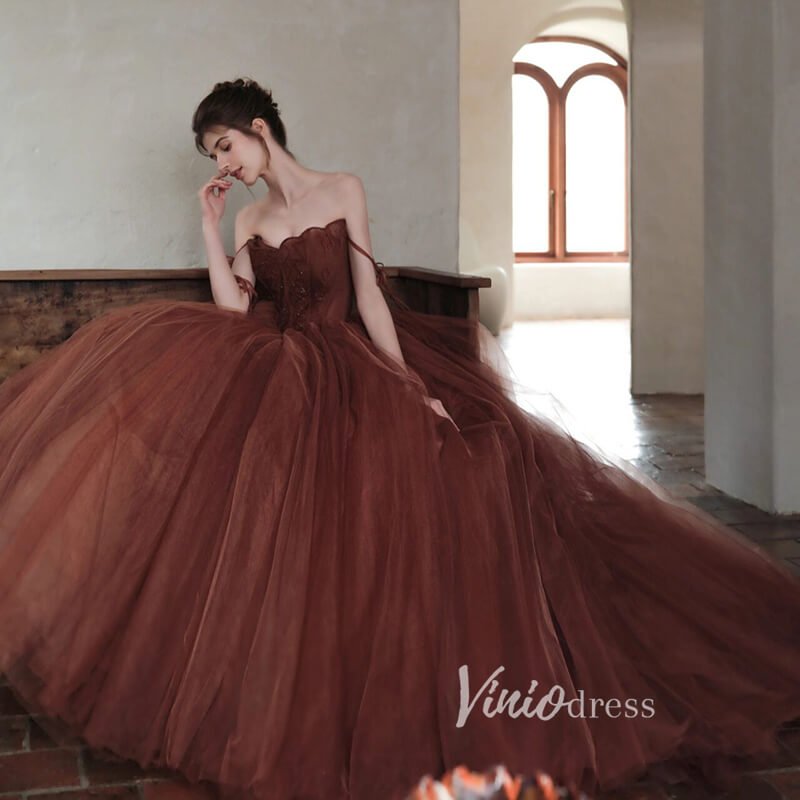 Brown Tulle Ball Gown Vintage Chocolate Quince Dress FD2788-Quinceanera Dresses 2025 -Viniodress-Brown-Custom Size-