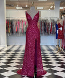 Burgundy Beaded Sheath Prom Dresses Split Formal Dress FD2664