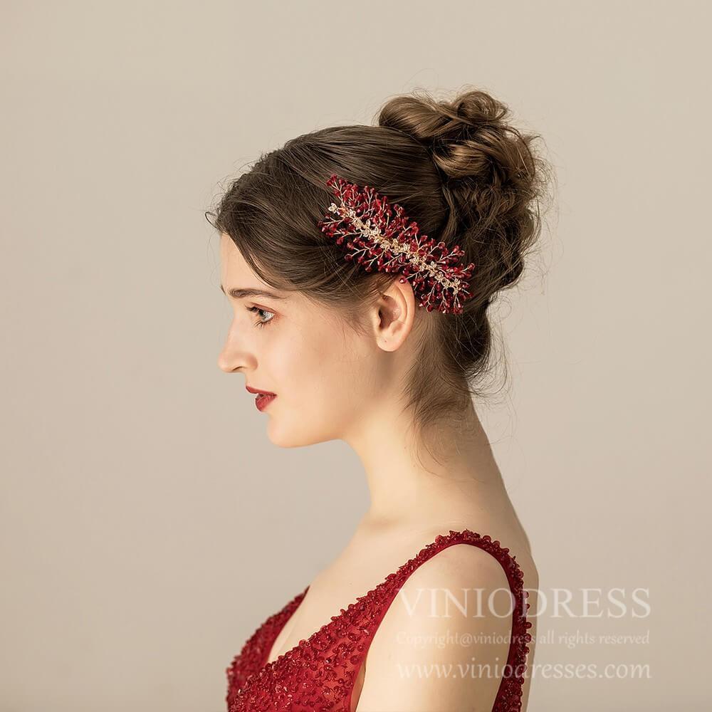 Burgundy Crystal Spray Headpiece AC1204-Headpieces 2025 -Viniodress-As Picture-