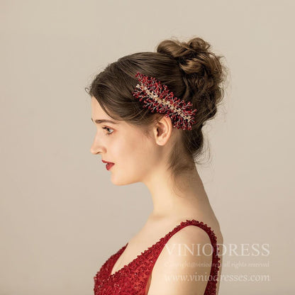 Burgundy Crystal Spray Headpiece AC1204-Headpieces 2025 -Viniodress-As Picture-