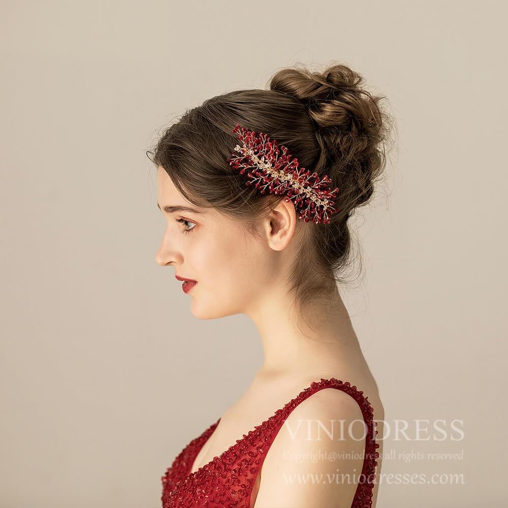 Burgundy Crystal Spray Headpiece AC1204-Headpieces-Viniodress-As Picture-Viniodress