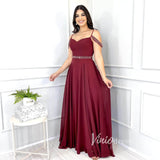 Burgundy Formal Evening Dress A-line Chiffon Prom Dresses FD2746-prom dresses-Viniodress-Viniodress