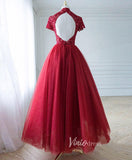 Burgundy Mid-Length Lace Applique Prom Dresses High Neck Short Formal Dress FD3154-prom dresses-Viniodress-Viniodress