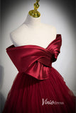 Burgundy Pleated Tulle Prom Dresses with Bow-Tie FD3532-prom dresses-Viniodress-Viniodress