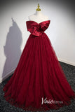 Burgundy Pleated Tulle Prom Dresses with Bow-Tie FD3532