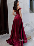 Burgundy Prom Dress with Pockets Shiny Satin Gown FD2712-prom dresses-Viniodress-Viniodress