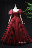 Burgundy Satin Prom Dresses Puffed Sleeve Formal Gown FD3455-prom dresses-Viniodress-Viniodress