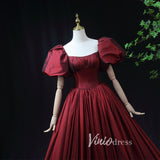 Burgundy Satin Prom Dresses Puffed Sleeve Formal Gown FD3455-prom dresses-Viniodress-Viniodress