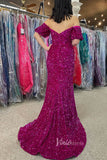 Burgundy Sequin Prom Dresses With Slit Mermaid Off the Shoulder Evening Dress FD3130-prom dresses-Viniodress-Viniodress