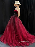 Burgundy Tulle Prom Dresses Strapless Evening Gown FD3454-prom dresses-Viniodress-Viniodress