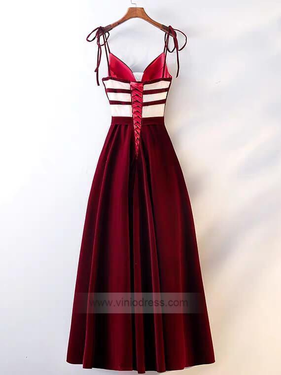 Burgundy Velvet Prom Dresses Long Spaghetti Strap Formal Dress FD1241-prom dresses-Viniodress-Viniodress