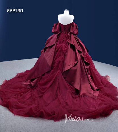 Burgundy Wedding Dress Sweet 16 Dress Cinderella Ball Gown 222190-Quinceanera Dresses 2025 -Viniodress-Burgundy-Custom Size-