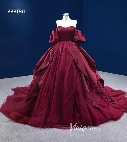 Burgundy Wedding Dress Sweet 16 Dress Cinderella Ball Gown 222190-Quinceanera Dresses 2025 -Viniodress-Burgundy-Custom Size-