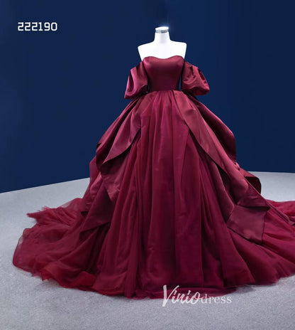 Burgundy Wedding Dress Sweet 16 Dress Cinderella Ball Gown 222190-Quinceanera Dresses 2025 -Viniodress-Burgundy-Custom Size-