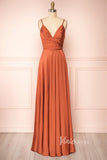 Burnt Orange Long Prom Dresses Spaghetti Strap FD2857