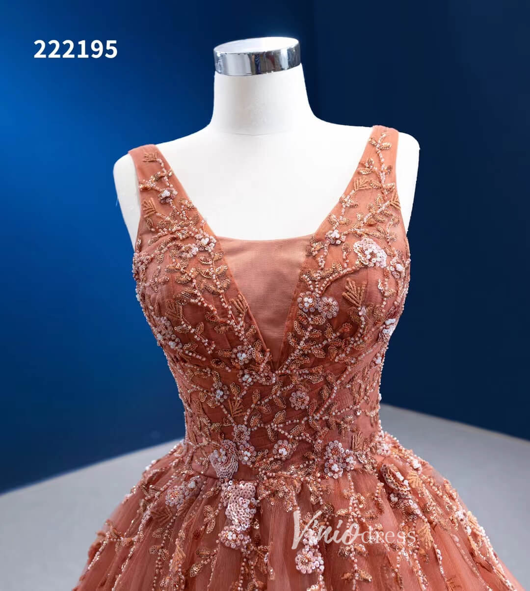 Burnt Orange Sweet 16 Dress V-neck Beaded Cinderella Ball Gown 222195-Quinceanera Dresses-Viniodress-Viniodress