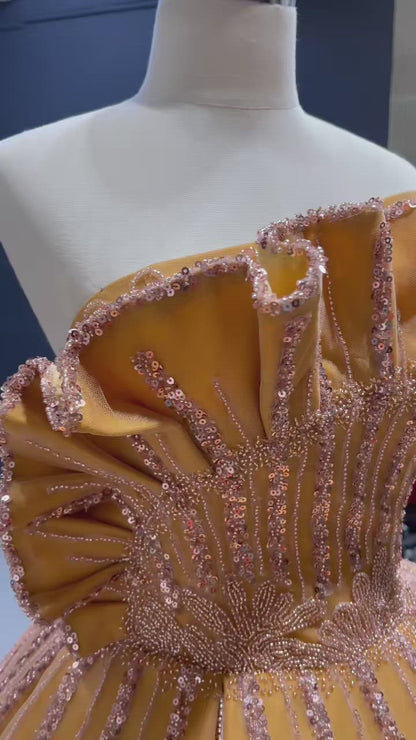 Beaded Dark Gold Prom Ball Gown Dress Vestidos De 15 Años viniodress