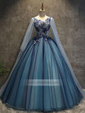 Cape Sleeve Vintage Ball Gown Prom Dresses FD1466