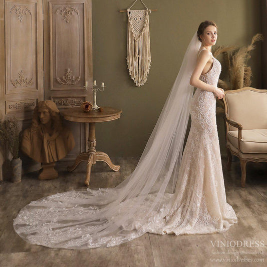 Cathedral Length Bridal Lace Veil VINIODRESS-Accessories 2025 -Viniodress-Ivory-