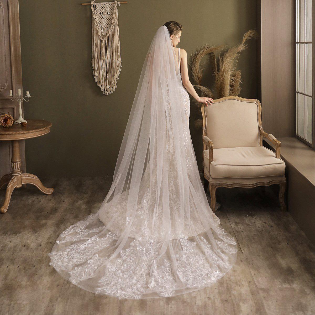 Cathedral Length Bridal Lace Veil VINIODRESS-Accessories 2025 -Viniodress-Ivory-
