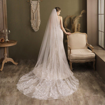 Cathedral Length Bridal Lace Veil VINIODRESS-Accessories 2025 -Viniodress-Ivory-