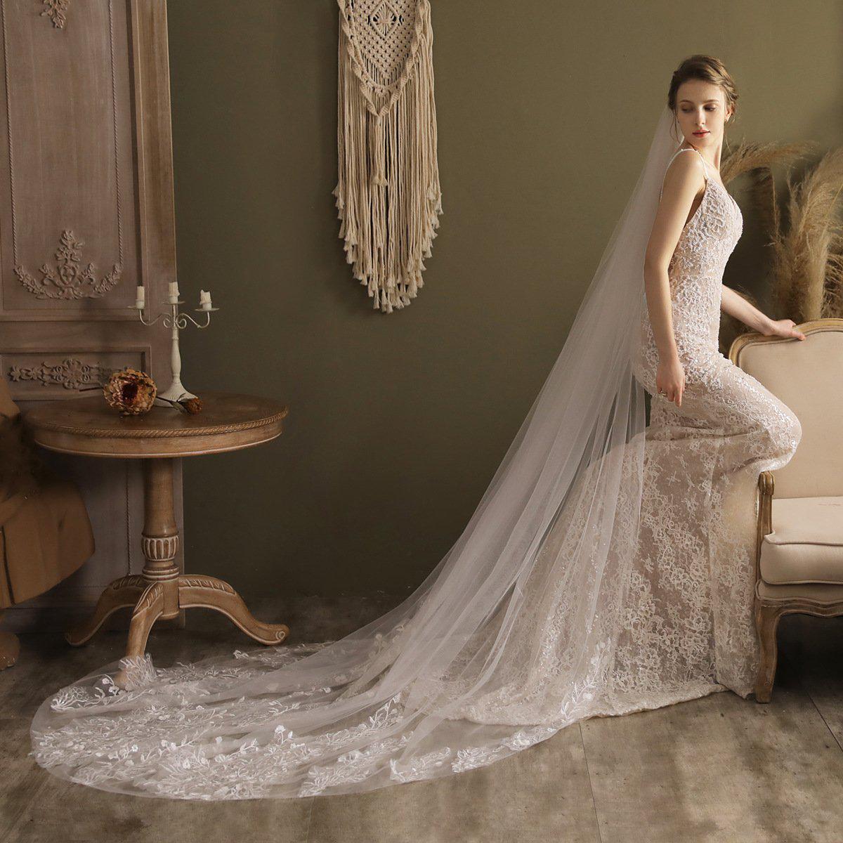Cathedral Length Bridal Lace Veil VINIODRESS-Accessories 2025 -Viniodress-Ivory-