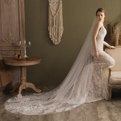 Cathedral Length Bridal Lace Veil VINIODRESS-Accessories 2025 -Viniodress-Ivory-