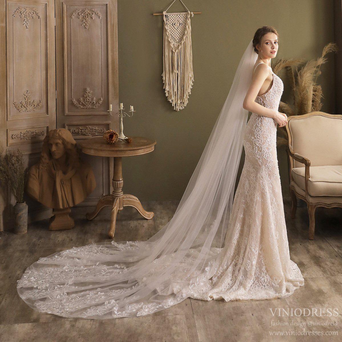 Cathedral Length Bridal Lace Veil VINIODRESS-Accessories 2025 -Viniodress-Ivory-