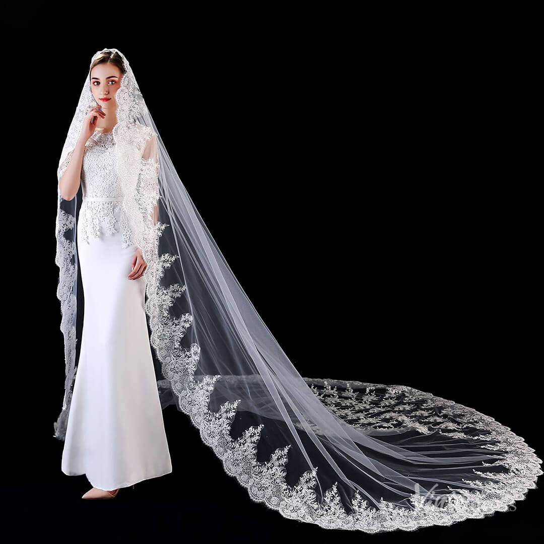 Cathedral Length Mantilla Veil Viniodress TS1908-Bridal Veil 2025 -Viniodress-Ivory-