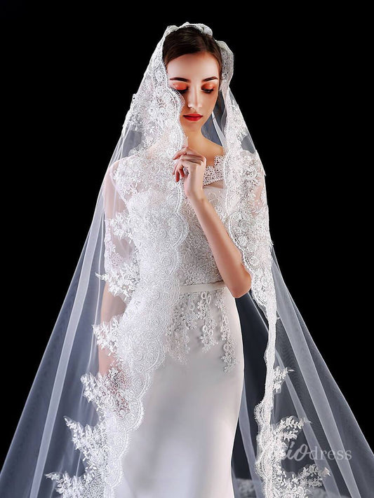 Cathedral Length Mantilla Veil Viniodress TS1908-Bridal Veil 2025 -Viniodress-Ivory-