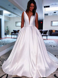 Cathedral Satin Wedding Dresses with Pockets VW2076