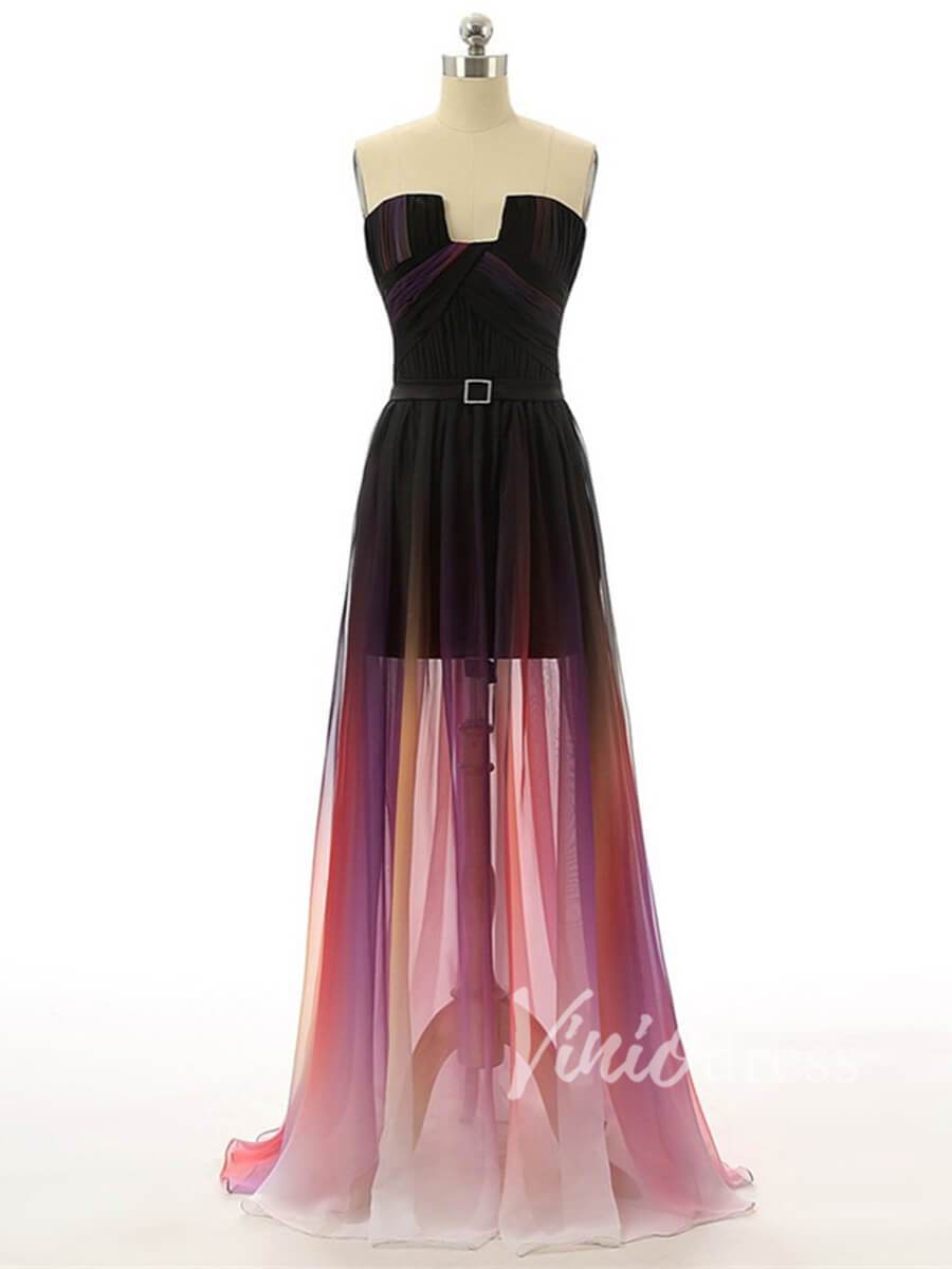 Celebrity Style Ombre Prom Dresses Strapless FD1525-prom dresses-Viniodress-Black-Custom Size-Viniodress